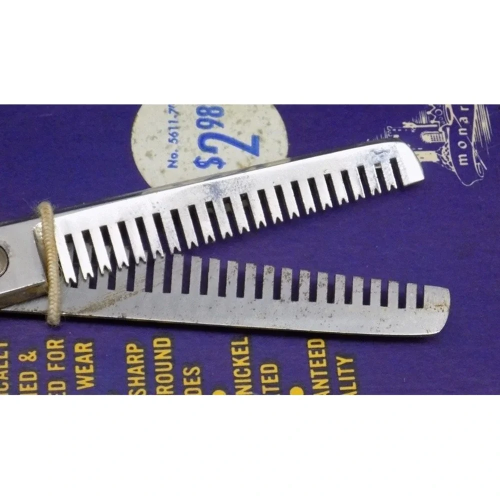 Vintage New Monarch Hair Thinning Shears Hot Dropped Forged Steel On Card NOS